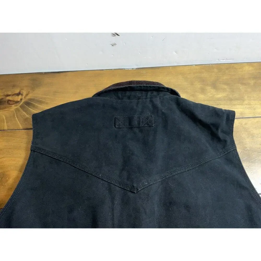 Wyoming Traders Western Black Vest Conceal Carry Full Zip Large Corduroy Collar